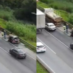 Vídeo: fusca pega fogo e interdita a BR-040 em Contagem