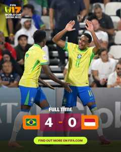 Seleção Brasileira avançou às oitavas de final da Copa do Mundo Sub-17
