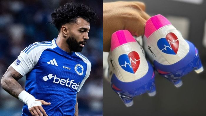 Gabigol em ação pelo Cruzeiro em 2025 e chuteira preparada para jogo contra o Flamengo, pelo Brasileirão, no Maracanã