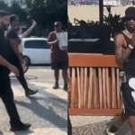 Travis Scott passeia pela praia de Copacabana cercado de seguranças