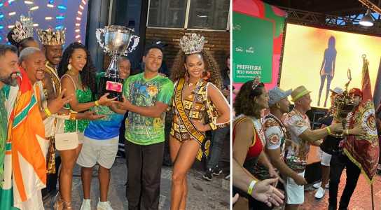 Foto mostra membros das escolas de samba Estrela do Vale e Triunfo Barroco