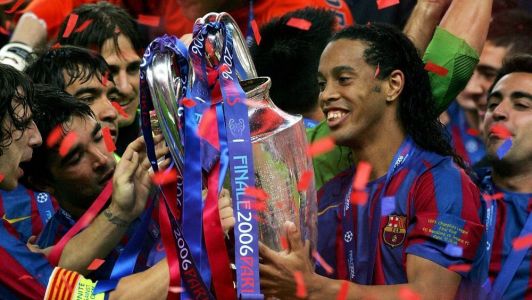 Ronaldinho Gaúcho foi o grande destaque do Barcelona-ESP na conquista da Champions League em 2006 • Divulgação/Uefa Champions League
