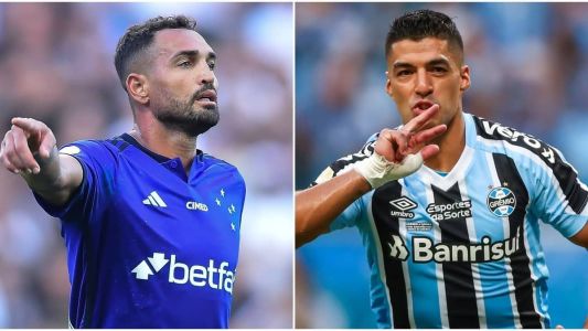 Gilberto (esq), do Cruzeiro, e Suárez (dir), do Grêmio
