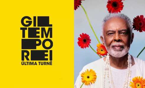 Foto mostra poster de divulgação da turnê 'Tempo Rei', de Gilberto Gil