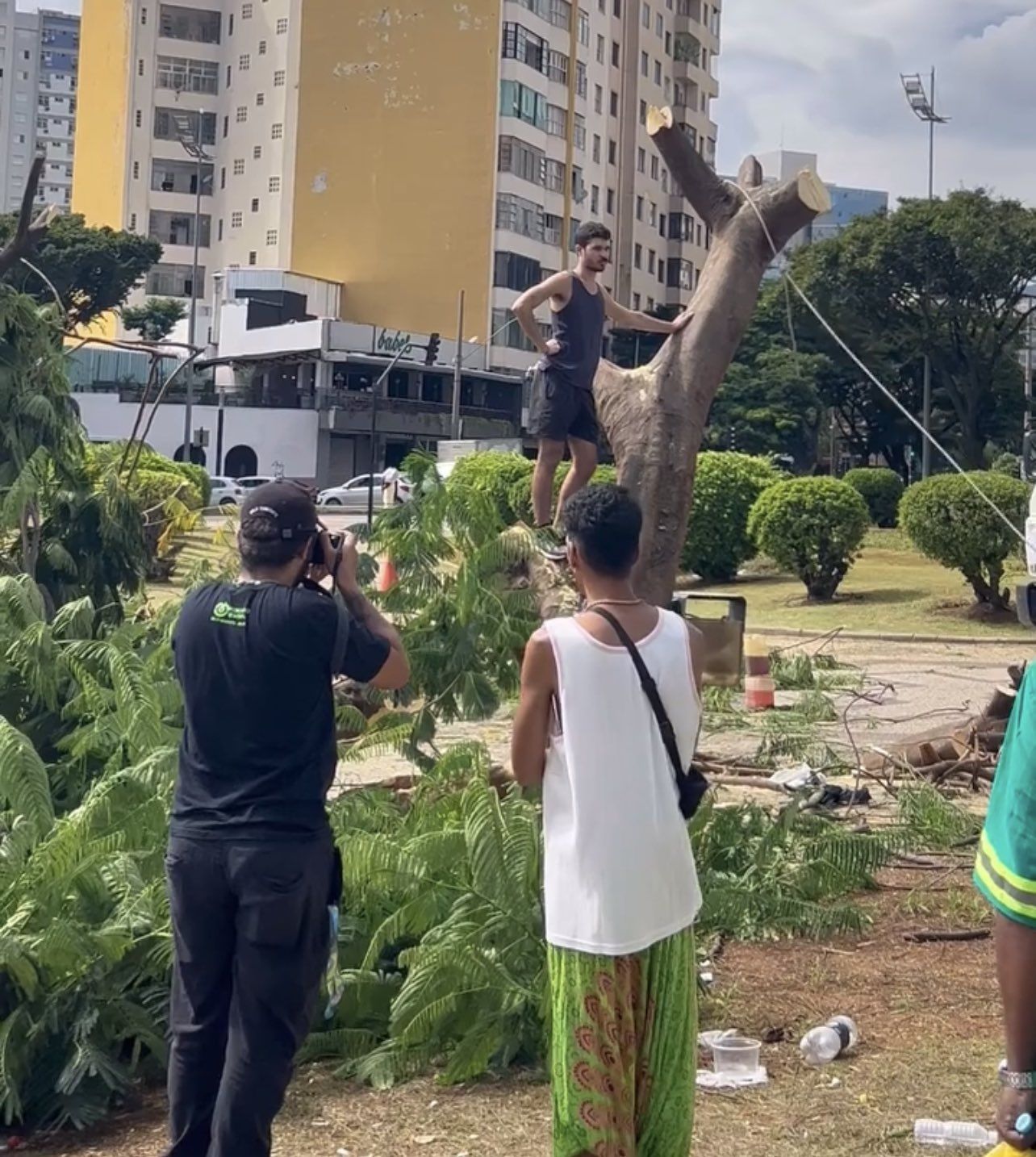 Manifestantes tentam impedir corte de árvores na Praça Raul Soares, no Centro de BH