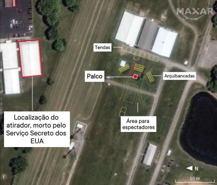 Infográfico: veja local do comício de Trump onde os tiros foram disparados