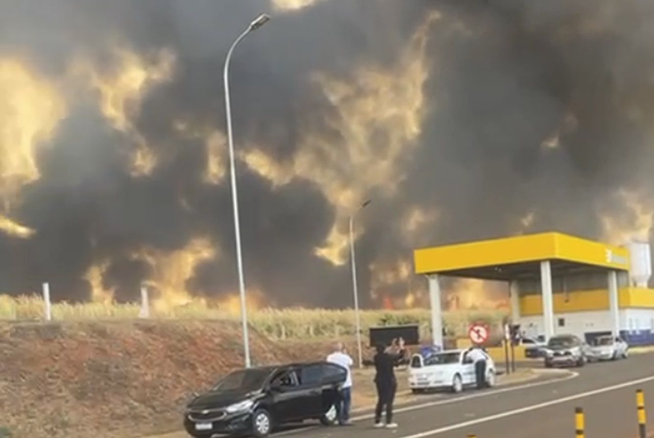 Vídeo: incêndio de grandes proporções toma conta de canavial em SP e usina é evacuada