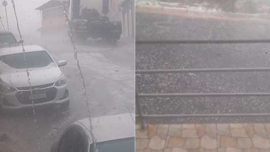 Chove granizo em Raposos neste sábado (13)