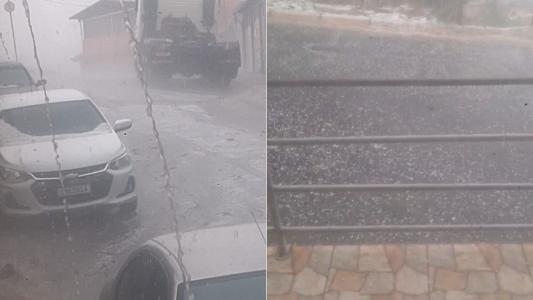 Chove granizo em Raposos neste sábado (13)