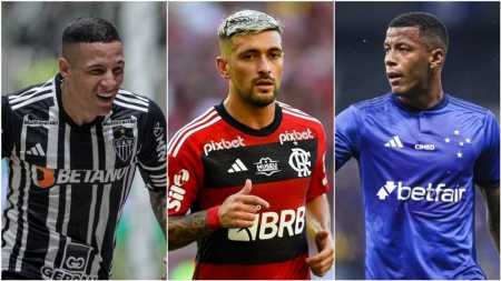 Guilherme Arana, Giorgian De Arrascaeta e Arthur Gomes foram contratações de Atlético, Flamengo e Cruzeiro em 2020, 2019 e 2023, respectivamente