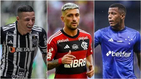 Guilherme Arana, Giorgian De Arrascaeta e Arthur Gomes foram contratações de Atlético, Flamengo e Cruzeiro em 2020, 2019 e 2023, respectivamente