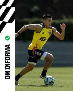 Tomás Cuello durante treino do Atlético na Cidade do Galo