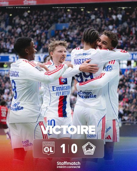Lyon venceu o Lille pelo placar mínimo em jogo do Campeonato Francês