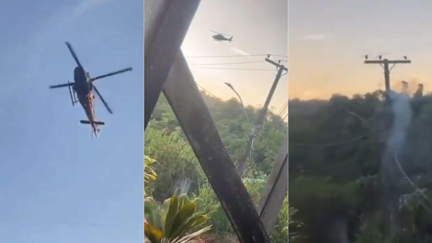 Vídeo: helicóptero alvo de disparos esbarra em rede elétrica ao desviar de tiros no RJ