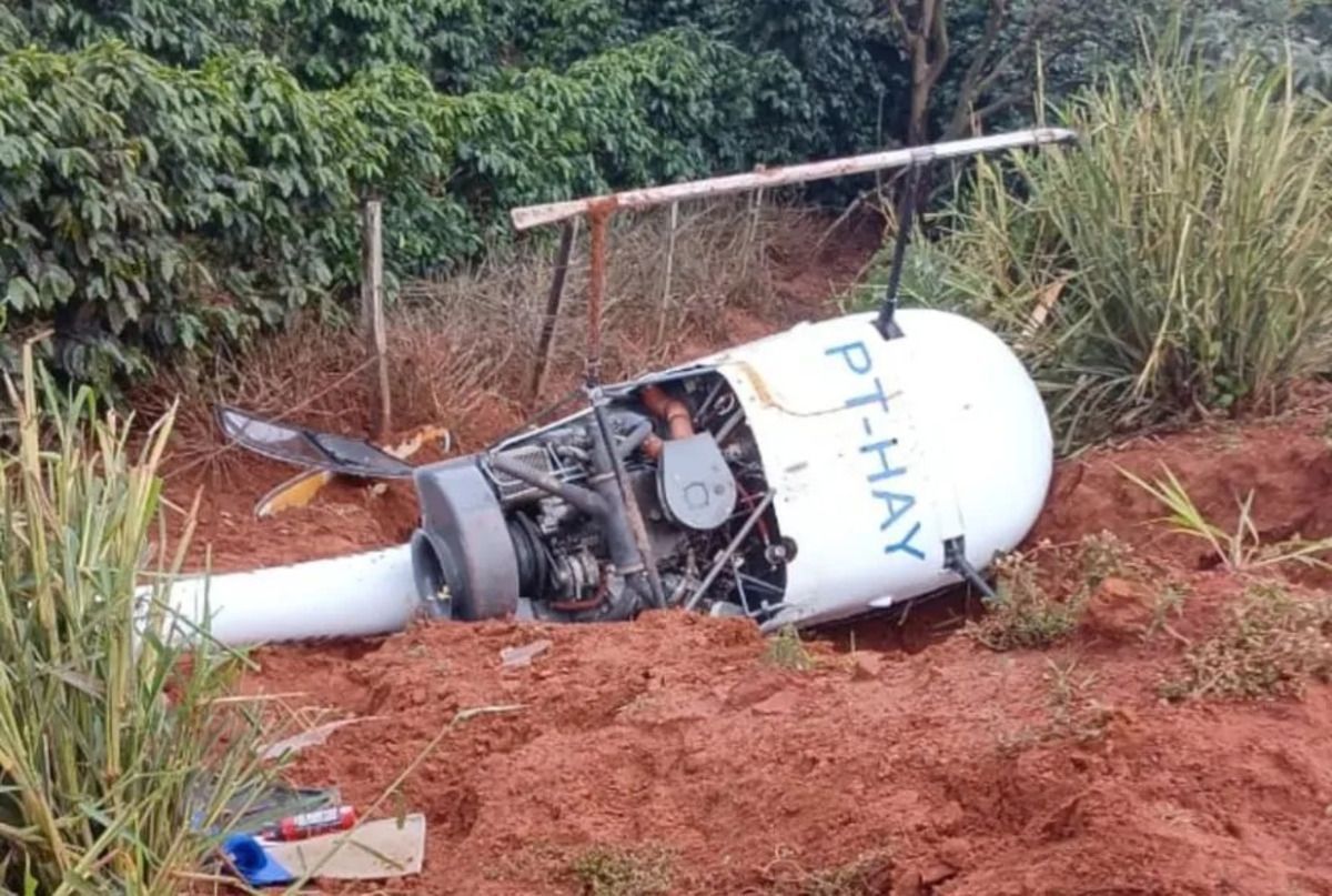 Helicóptero com duas pessoas cai em Nova Resende, no Sul de Minas