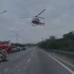 Vídeo: helicóptero interdita Linha Vermelha, no RJ, para resgatar vítima de capotamento