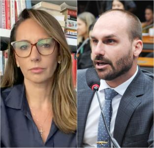 A comentarista Ana Paula Henkel e o deputado Eduardo Bolsonaro