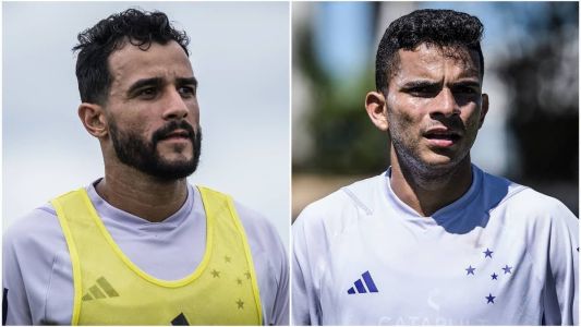 Henrique Dourado ( esq) e Bruno Rodrigues (dir) em treino no Cruzeiro