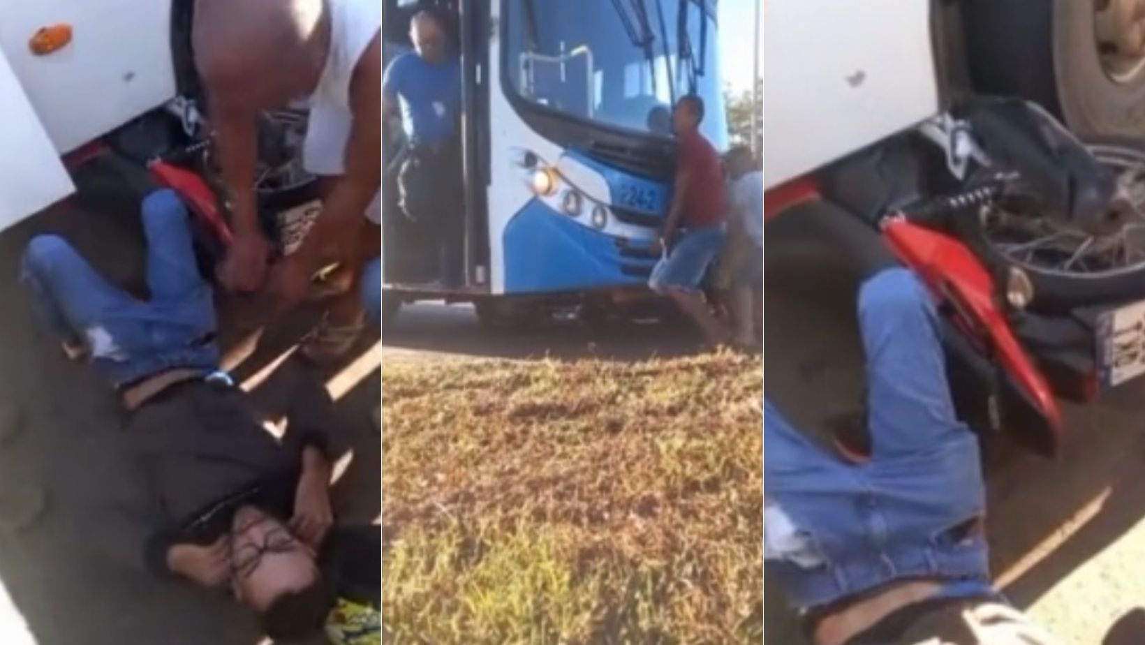 Homem é arrastado por ônibus e resgatado após população erguer o veículo; veja vídeo