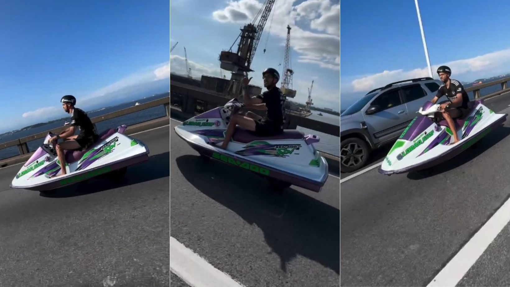 Homem é flagrado andando de 'moto jet' na Ponte Rio-Niterói; veja vídeo
