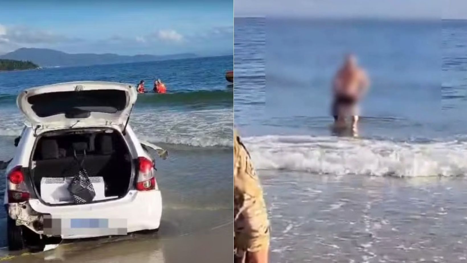 Homem entra com carro no mar, tenta fugir nadando por 2h e é preso; vídeo