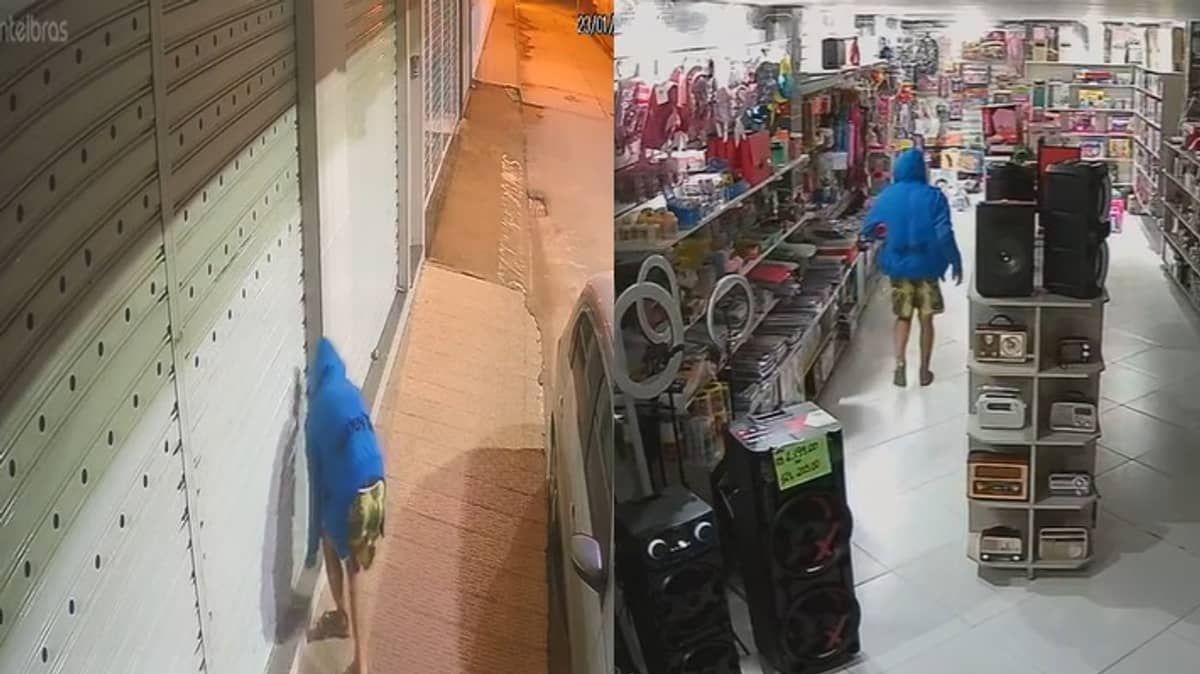 Vídeo: imagens mostram homem arrombando loja e furtando TV no interior de Minas 
