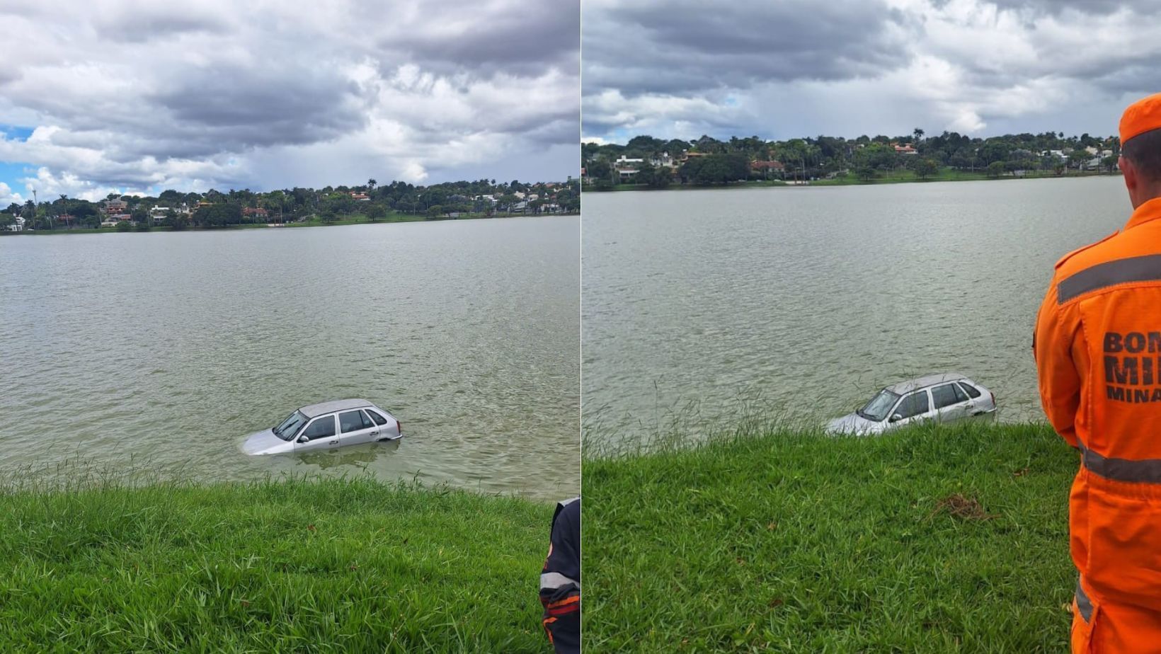 Homem passa mal, perde controle de carro e cai com veículo dentro da Lagoa da Pampulha em BH