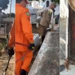 Homem se tranca em sepultura de cemitério, fica preso e pede ajuda dos bombeiros; vídeo