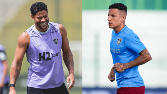 Hulk, atacante do Atlético, e Guilherme Arana, lateral do Fluminense