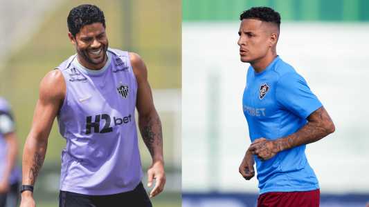 Hulk, atacante do Atlético, e Guilherme Arana, lateral do Fluminense