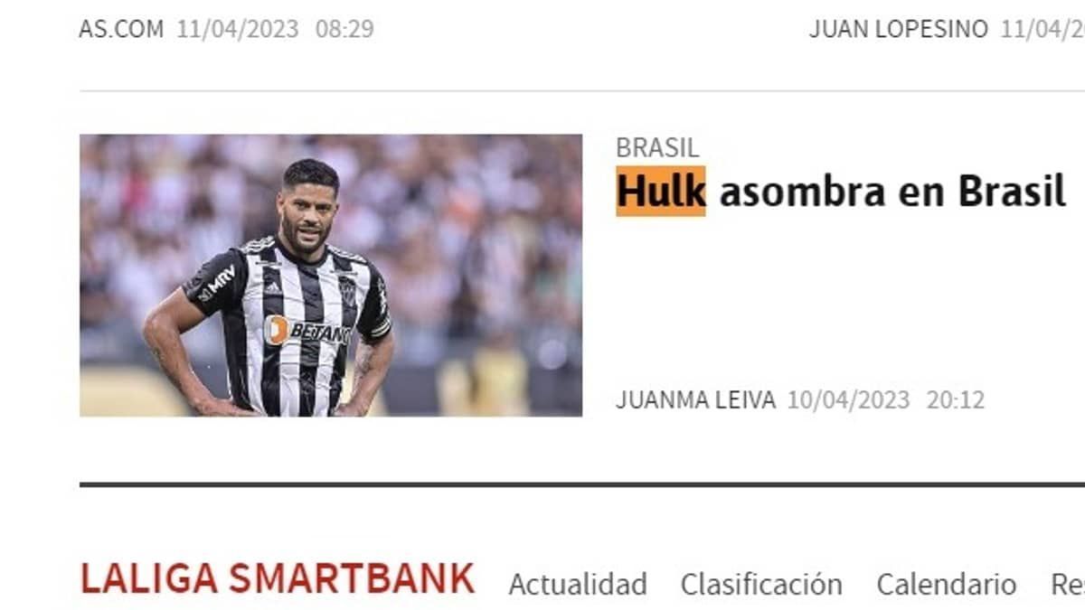 Hulk, do Atlético, ganha destaque na imprensa espanhola: 'segue enorme'