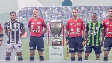 Hulk e Juninho, capitães de Atlético e América, no jogo de ida da final do Campeonato Mineiro