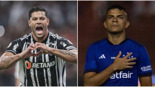 Hulk (esq), do Atlético, e Bruno Rodrigues (dir), do Cruzeiro