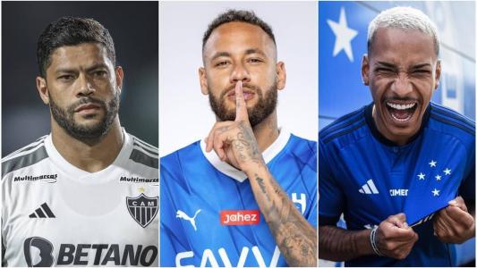 Hulk (esq), do Atlético; Neymar (centro), do Al-Hilal; e Matheus Pereira (dir), do Cruzeiro