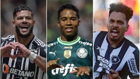 Hulk (esq), do Atlético, Endrick (centro), do Palmeiras, e Eduardo (dir), do Botafogo
