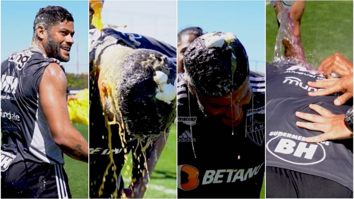 Ovo e muita farinha: elenco do Atlético aplica trote em Hulk