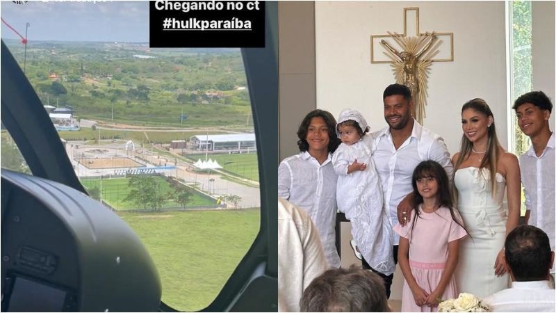 Jogador do Atlético chega de helicóptero para comemoração em mansão de Hulk