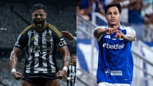 Hulk e Kaio Jorge comemoram gols por Atlético e Cruzeiro, respectivamente, na temporada 2025