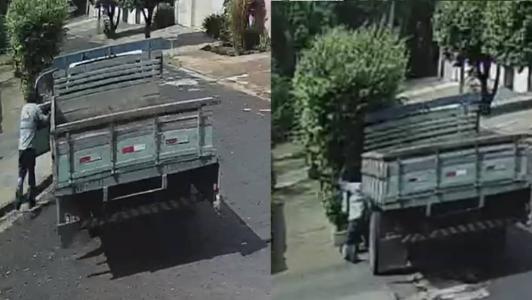 Idoso acabou sendo esmagado entre caminhão e árvore