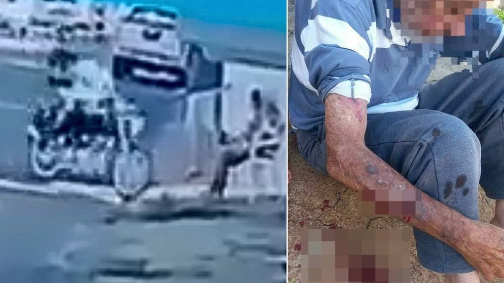 Vídeo: motoqueiro tenta empinar moto e atropela casal de idosos em calçada em MG