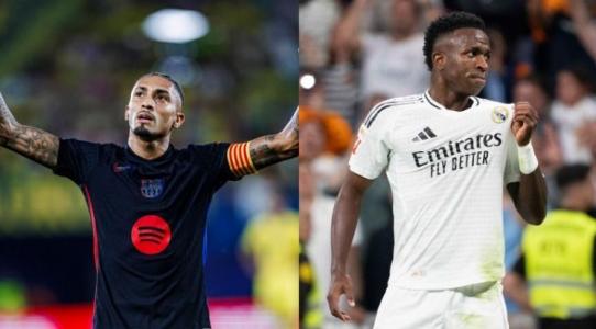 Raphinha e Vini, protagonistas brasileiros de Barcelona e Real Madrid, respectivamente