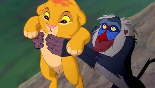 imagem do desenho animado 'o rei leão' mostrando os personagens simba e rafiki
