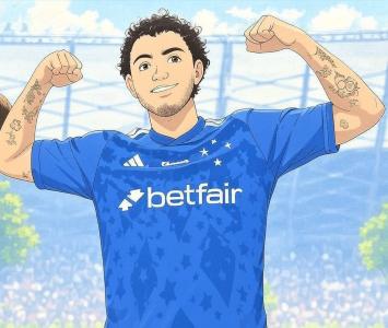 Gabigol, do Cruzeiro, em foto reimaginada com auxílio de IA ao estilo das animações do Studio Ghibli