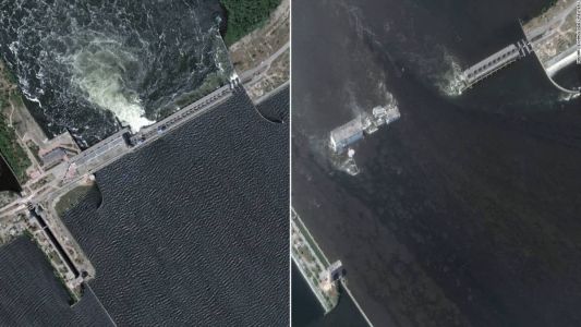 Imagem aérea mostra como era a represa e como ficou após a destruição