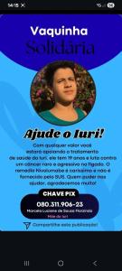 Card da Vaquinha para ajudar Iuri Gabriel de Souza Oliveira, que luta contra um câncer raro e agressivo no fígado