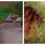 Erosão na rodovia MG-129 deixa trânsito em meia pista no interior de Minas 