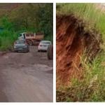 Erosão na rodovia MG-129 deixa trânsito em meia pista no interior de Minas