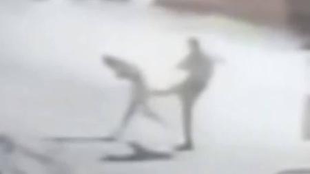 Imagem mostra vítima sendo chutada pelo policial militar