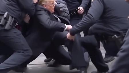Imagens falsas mostram Donald Trump cercado por policiais