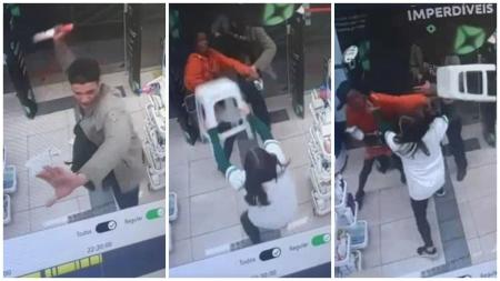 Imagens mostram a reação da mulher, que enfrentou os dois bandidos armados com facas
